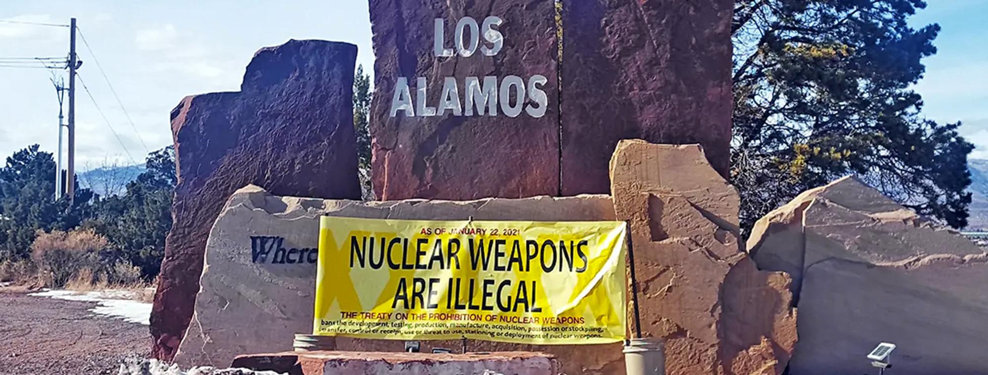 An activist's sign an Los Alamos